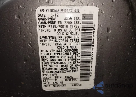 2012 Nissan Rogue S z USA, uszkodzony, nr VIN JN8AS5MTXCW611966